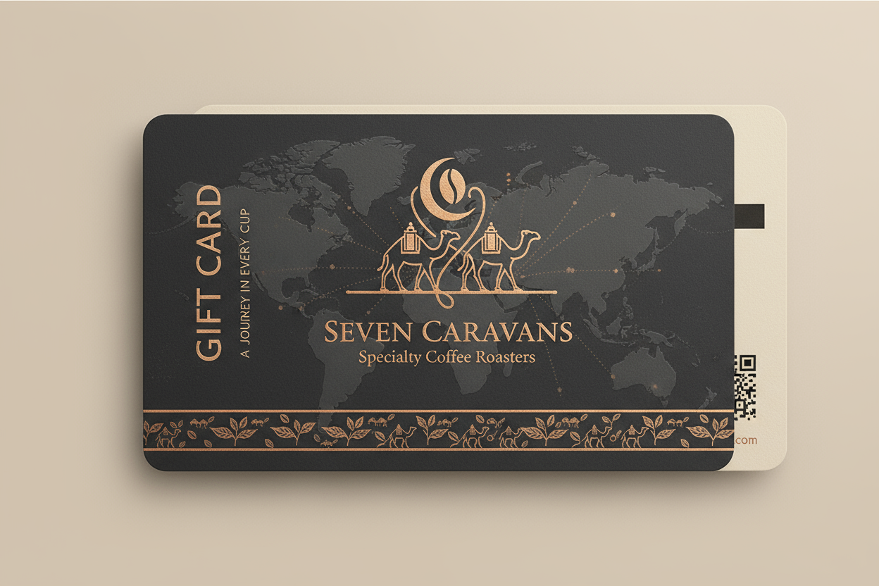create graphic of gift card with seven caravans logo