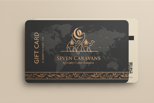 create graphic of gift card with seven caravans logo